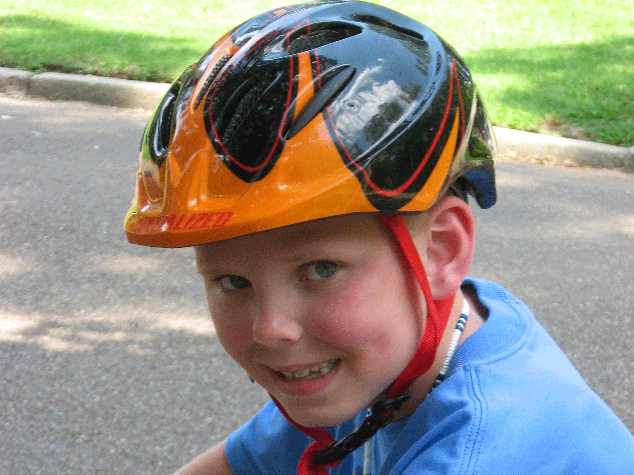 boy with bicycle helmet
