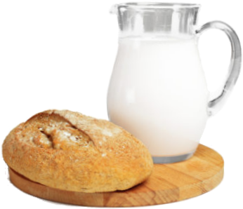 Bread and milk on the table