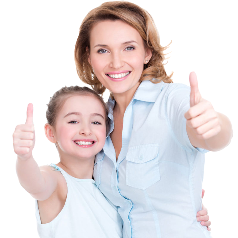 woman and daughter thumbs up
